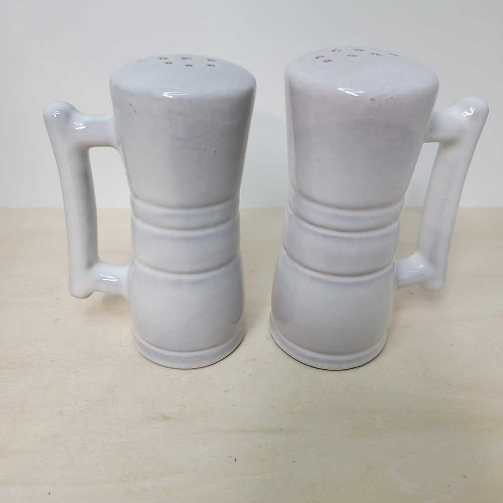 White Ceramic 2‎ Pepper Shakers, Novelty Kitchen Decor with Handles